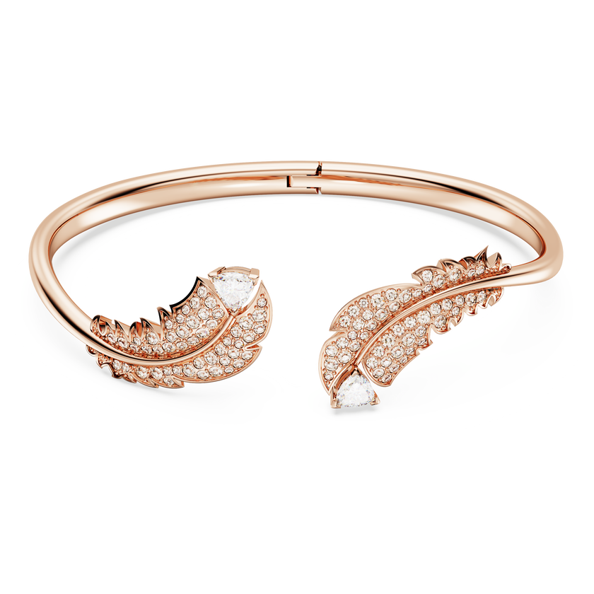 swarovski سوار nice، شكل ريشة، لون أبيض، طلاء بلون ذهبي وردي