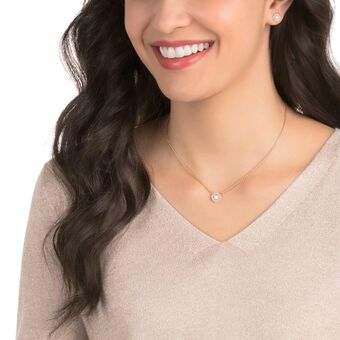 swarovski طقم una angelic، قطع مستدير، لون أبيض، طلاء باللون الذهبي الوردي