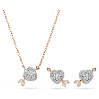 swarovski طقم idyllia، قطع متنوع، شكل قلب وسهم، لون أبيض، طلاء باللون الذهبي الوردي