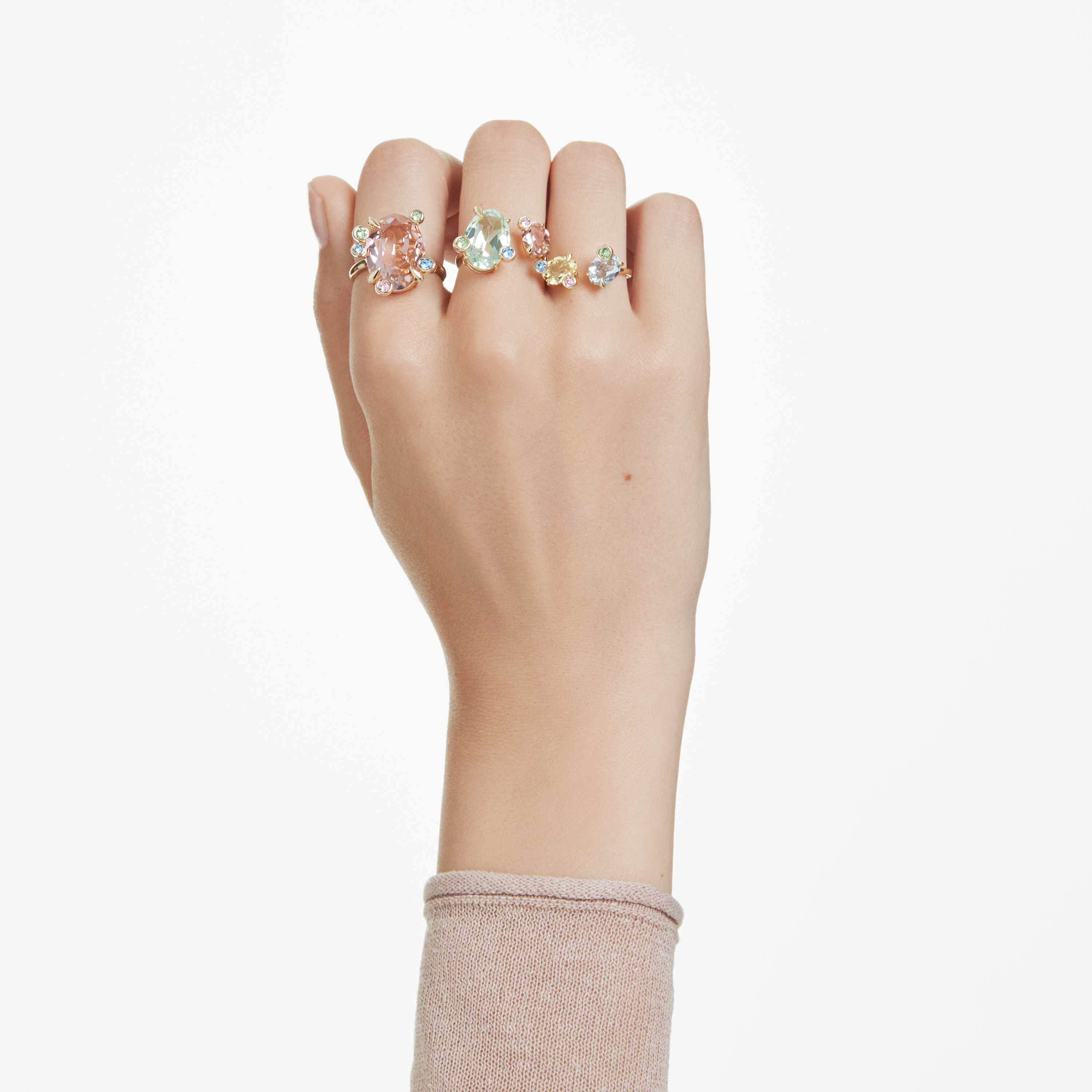 swarovski خاتم gema، طقم مكون من 3 قطع، قطع متنوع، ألوان متعددة، طلاء باللون الذهبي