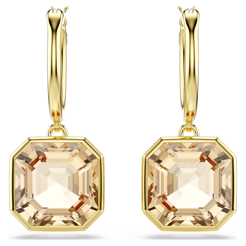 swarovski أقراط متدلية millenia، قطع مربع، لون كراميل، طلاء باللون الذهبي