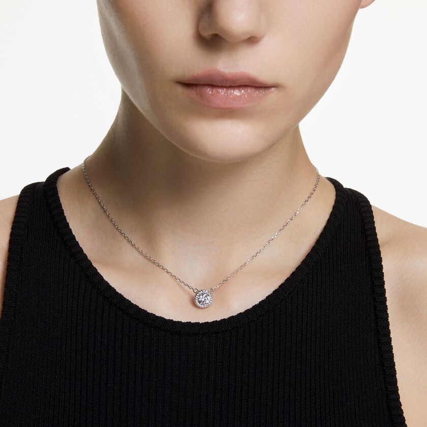 swarovski قلادة una angelic، قطع مستدير، كريستالات متراصة، لون أبيض، طلاء روديوم