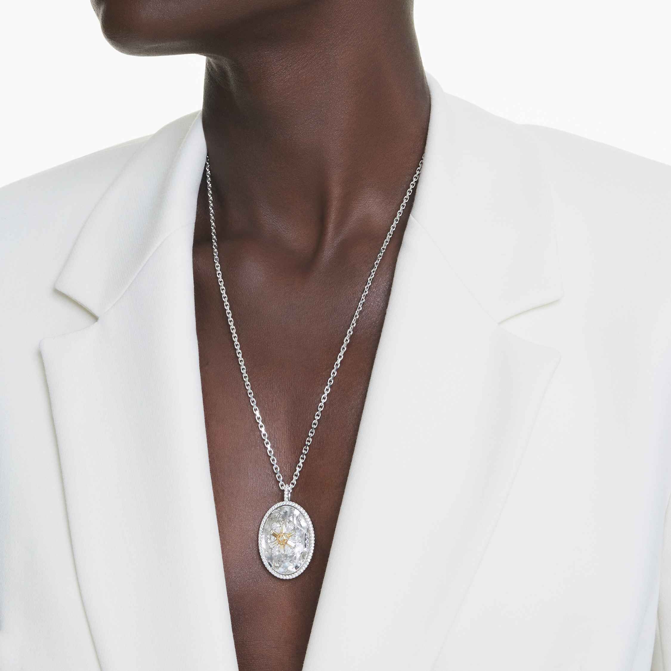 swarovski قلادة idyllia، شكل زهرة، لون أصفر، طلاء روديوم