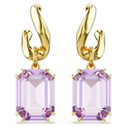 swarovski أقراط متدلية millenia، قطع مُثمَّن، لون أرجواني، طلاء باللون الذهبي