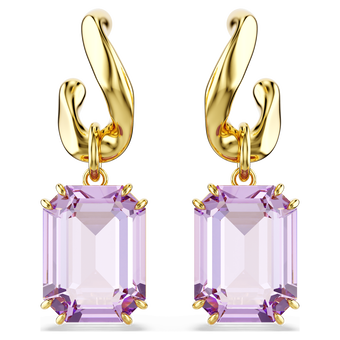 swarovski أقراط متدلية millenia، قطع مُثمَّن، لون أرجواني، طلاء باللون الذهبي