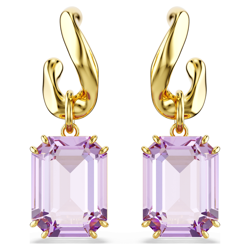 swarovski أقراط متدلية millenia، قطع مُثمَّن، لون أرجواني، طلاء باللون الذهبي