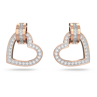 swarovski أقراط دبوسية lovely، على شكل قلب، لون أبيض، طلاء باللون الذهبي الوردي