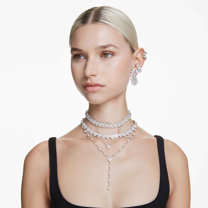 swarovski أقراط بمشبك matrix، قطع مربع، لون أبيض، طلاء روديوم