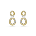 swarovski أقراط دبوسية hyperbola، قطع مستدير، أحجار كريستال صغيرة متراصة، شكل إنفينيتي، لون أبيض، طلاء باللون الذهبي