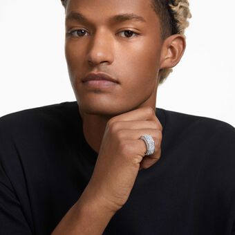 swarovski خاتم dextera، قطع مثمن، أحجار كريستال صغيرة متراصة، لون أبيض، طلاء روديوم