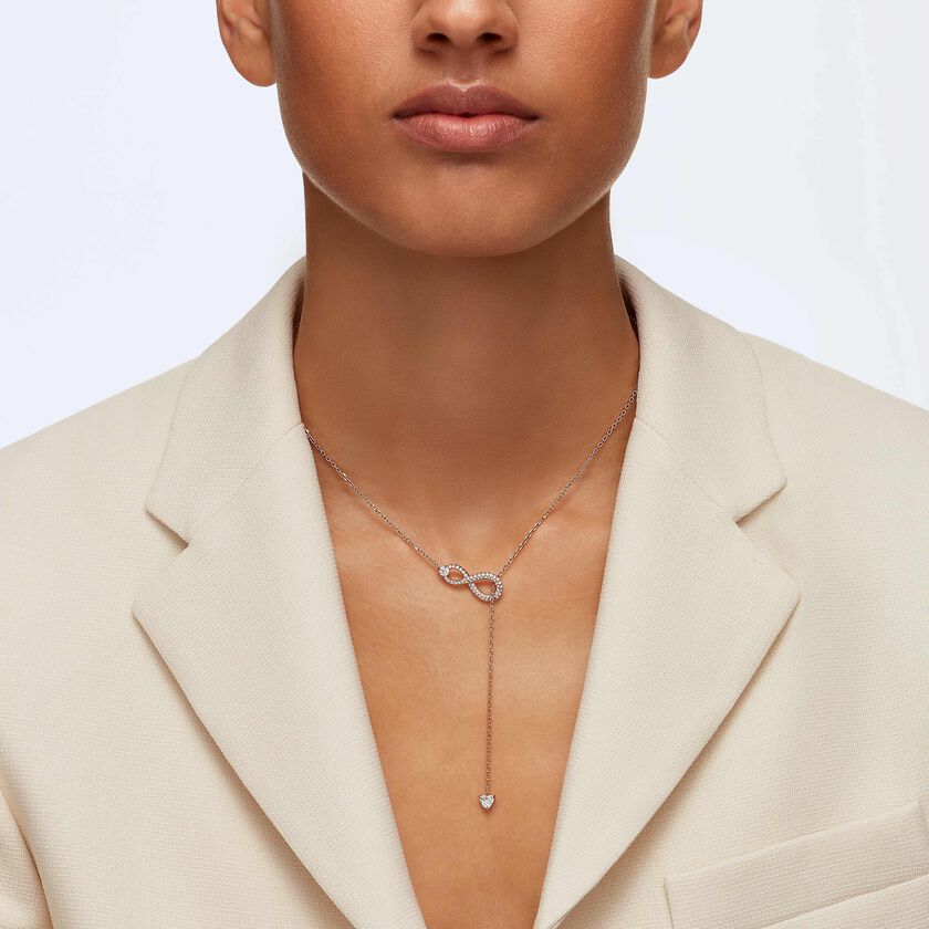 عقد swarovski inifinity على شكل حرف y، لون أبيض، طلاء ذهبي وردي