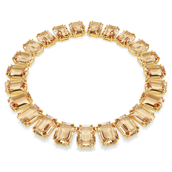 swarovski عقد millenia tennis، أحجار كريستال كبيرة، قطع مثمن، لون كراميل، طلاء باللون الذهبي