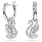 swarovski أقراط متدلية swan، قطع متنوع، بجعة، لون أبيض، طلاء روديوم