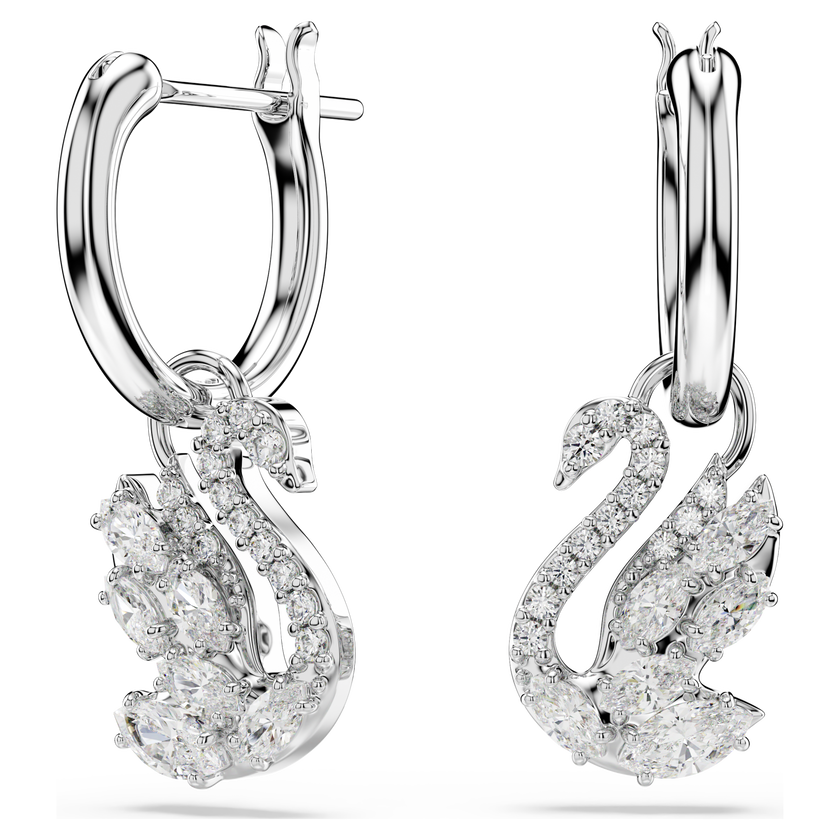 swarovski أقراط متدلية swan، قطع متنوع، بجعة، لون أبيض، طلاء روديوم
