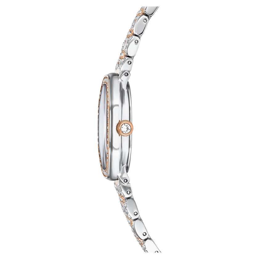 swarovski ساعة يد dextera octagon، صناعة سويسرية، سوار معدني، لون فضي، لمسة نهائية باللون الذهبي الوردي