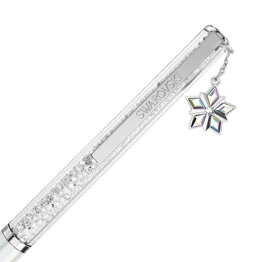 swarovski قلم حبر جاف crystalline، مطلي باللاكر الأبيض، طلاء كروم