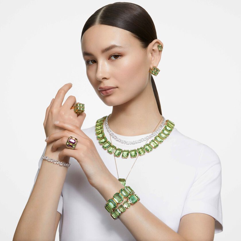 swarovski خاتم كوكتيل chroma، لون أخضر، طلاء ذهبي