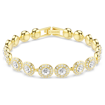 swarovski سوار una angelic قطع مُستدير، ترصيع بافيه، حجم متوسط، لون أبيض، لمسة نهائية من الذهب عيار 18 قيراط