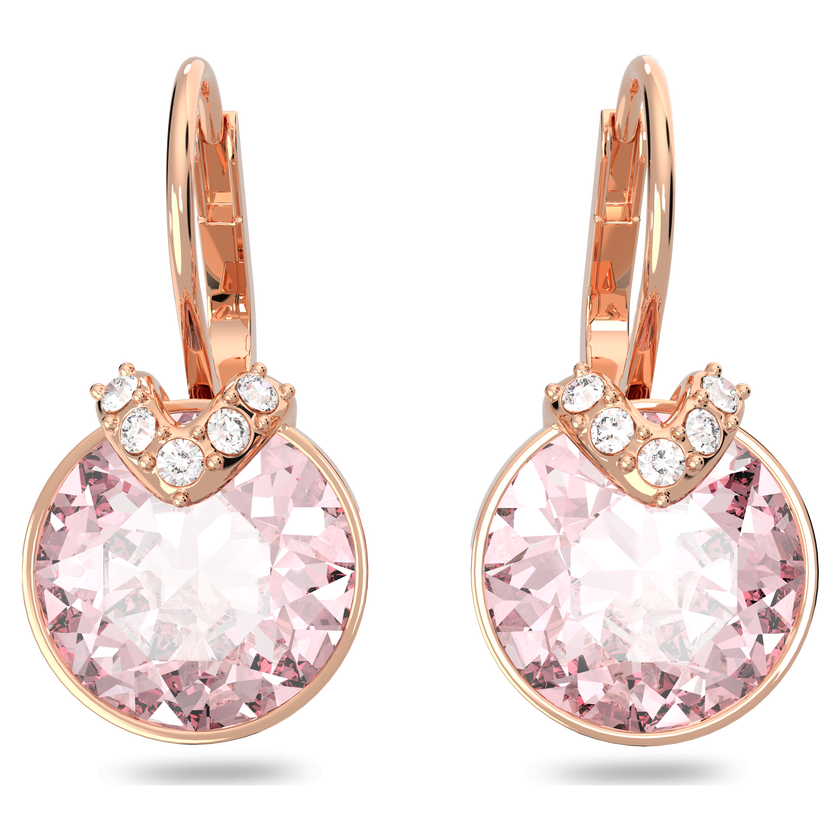 swarovski أقراط bella v متدلية، قطع مستدير، لون وردي، طلاء بلون ذهبي وردي