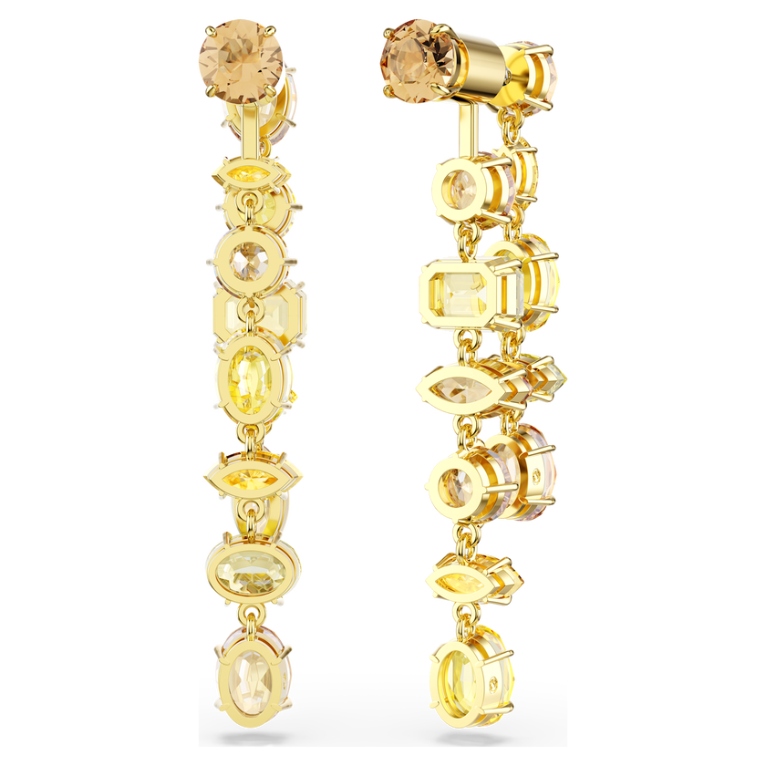 swarovski أقراط متدلية gema، تصميم غير متماثل، قطع متنوع، طويلة، لون أصفر، طلاء باللون الذهبي