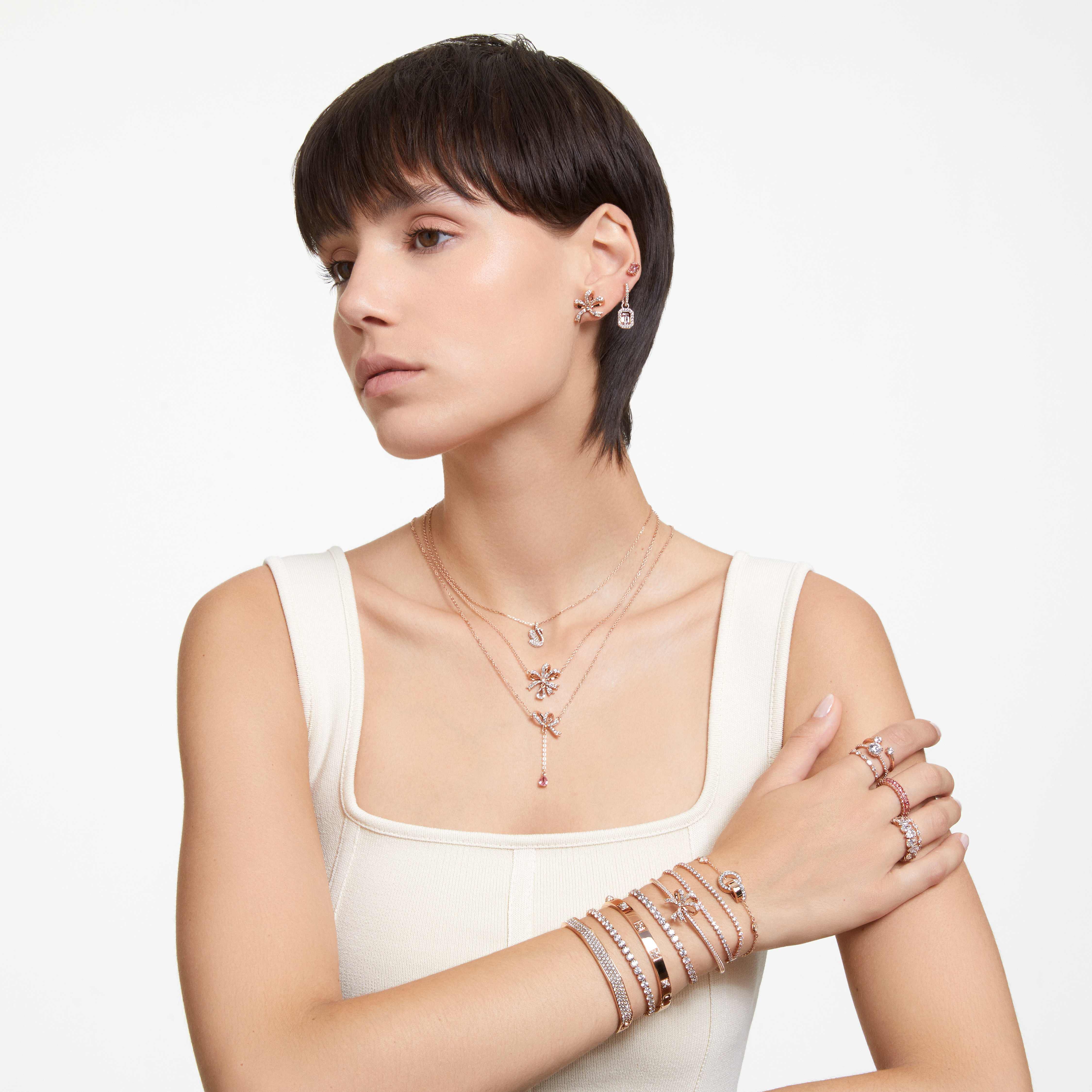 swarovski خاتم matrix، قطع باغيت، لون وردي، طلاء بلون ذهبي وردي