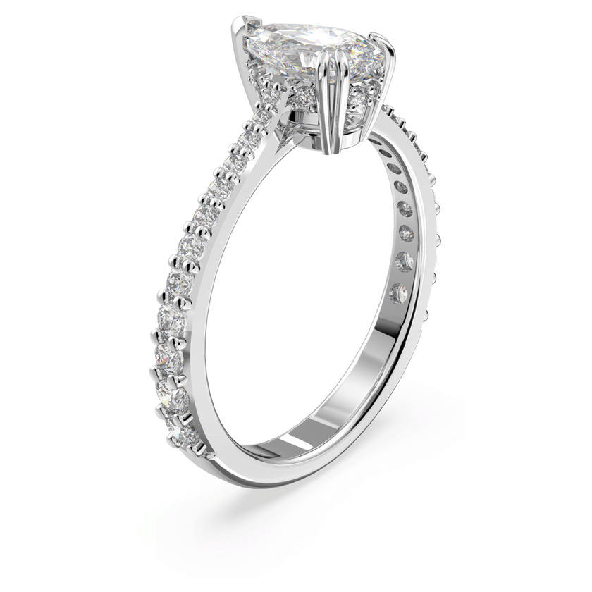 swarovski خاتم كوكتيل stilla، قطع على شكل كمثري، كريستالات متراصة، لون أبيض، طلاء روديوم