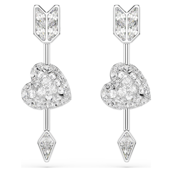 swarovski أقراط متدلية idyllia، قطع متنوع، شكل قلب وسهم، لون أبيض، طلاء روديوم