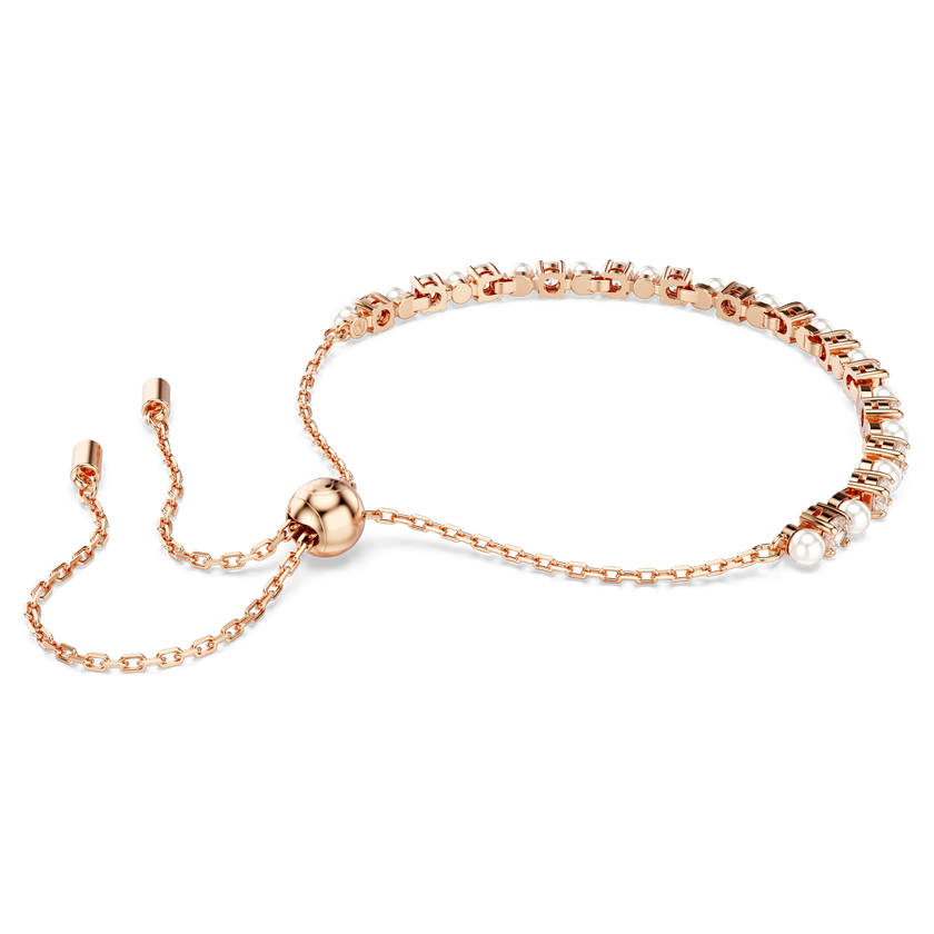 swarovski سوار matrix tennis، لؤلؤ كريستال، قطع مستدير، لون أبيض، طلاء باللون الذهبي الوردي
