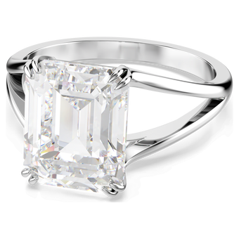 swarovski خاتم كوكتيل stilla، قطع مثمن، لون أبيض، طلاء روديوم