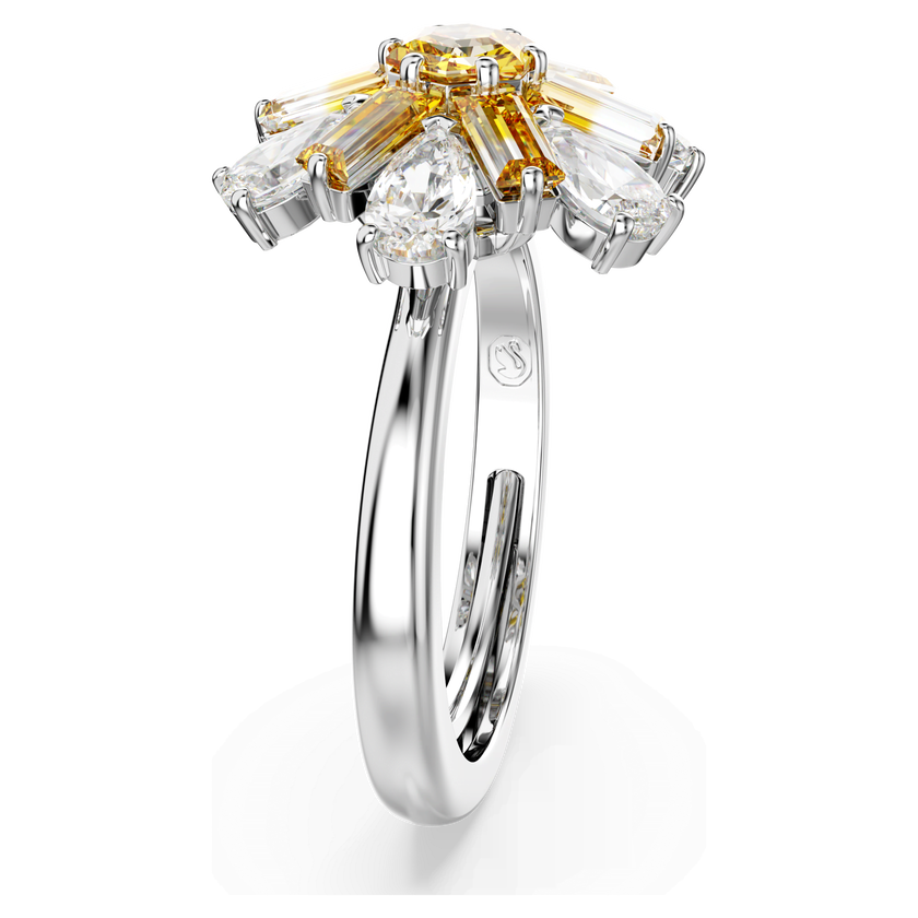 swarovski خاتم كوكتيل idyllia، قطع متنوع، على شكل زهرة، لون أصفر، طلاء روديوم