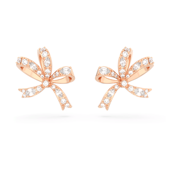 swarovski أقراط دبوسية hyperbola، على شكل قوس، حجم صغير، لون أبيض، طلاء بلون ذهبي وردي