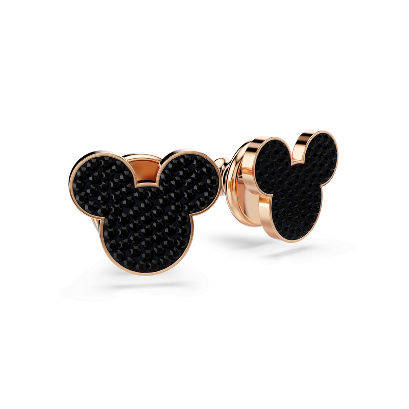 swarovski أقراط دبوسية mickey   minnie، لون أسود، طلاء باللون الذهبي الوردي