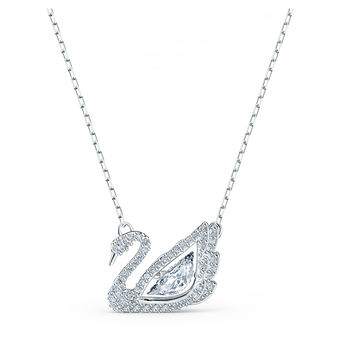 swarovski عقد swan، شكل بجعة راقصة، لون أبيض، طلاء روديوم