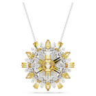 Idyllia pendant, Flower, Long, Yellow, Rhodium plated