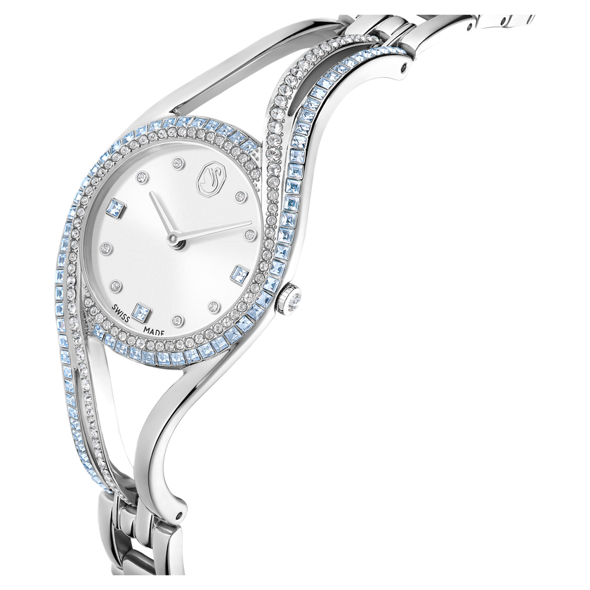 swarovski ساعة hyperbola bangle، سويسرية الصنع، سوار معدن، لون أزرق، ستانلس ستيل