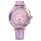 ساعة Octea Lux Chrono، حزام جلد، لون أرجواني، لمسة نهائية باللون الذهبي الوردي