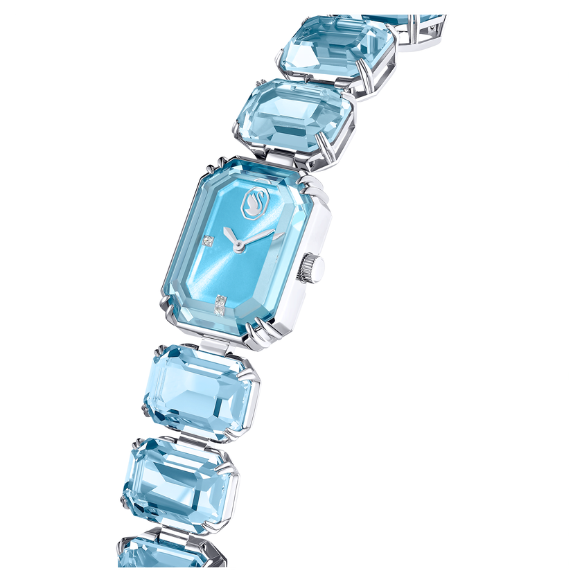 swarovski ساعة يد، سوار مرصع بأحجار مثمنة الشكل، لون أزرق، ستانلس ستيل