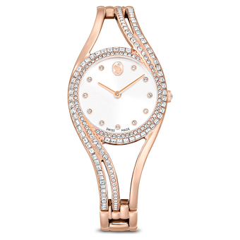 swarovski ساعة hyperbola bangle، صناعة سويسرية، سوار معدن، طلاء ذهبي وردي، لمسة نهائية بلون ذهبي وردي