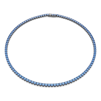 swarovski matrix tennis necklace  round cut  blue  ruthenium plated
