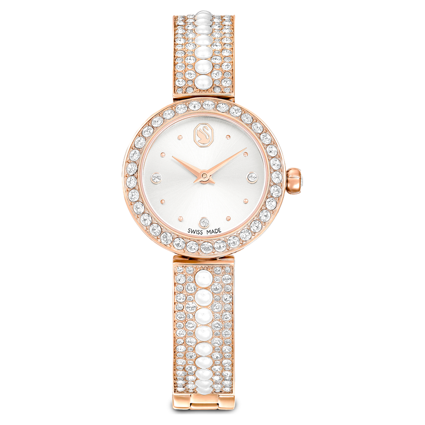 swarovski ساعة بسوار matrix pearl bangle، صناعة سويسرية، سوار مرصع بالكريستال، لون أبيض، لمسة نهائية باللون الذهبي الوردي