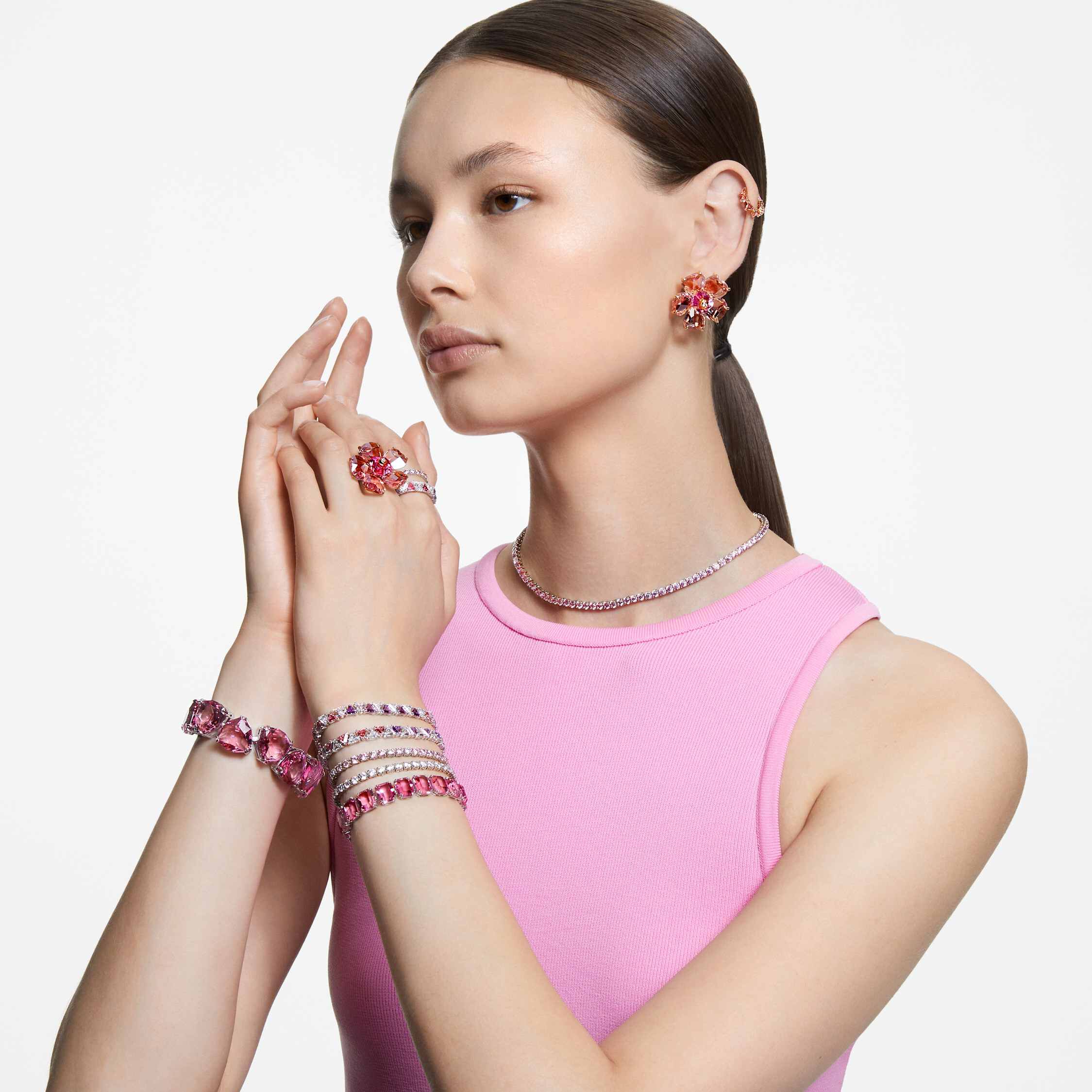 swarovski سوار matrix tennis، قطع مستدير، لون وردي، طلاء روديوم