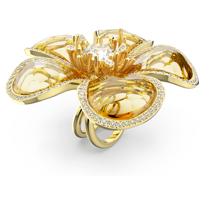 swarovski خاتم florere كوكتيل، على شكل زهرة، لون أصفر، طلاء بلون ذهبي