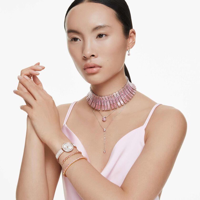 swarovski ساعة illumina، صناعة سويسرية، سوار معدني، لون ذهبي، لمسة نهائية بلون ذهبي شامبين