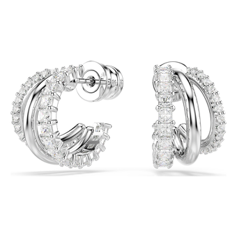 swarovski أقراط حلقية hyperbola، قطع مُستدير، حجم صغير، لون أبيض، طلاء روديوم