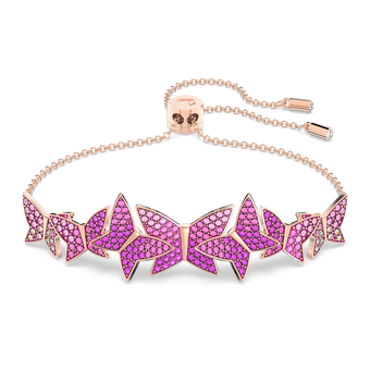 swarovski سوار lilia، مزين بفراشة، لون وردي، طلاء ذهبي وردي