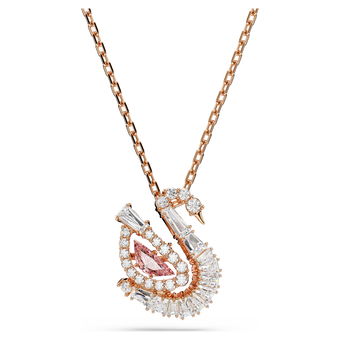 swarovski قلادة swan، قطع متنوع، شكل بجعة، لون وردي، لمسة نهائية من الذهب الوردي عيار 18 قيراط