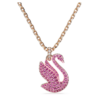 swarovski قلادة swan، على شكل بجعة، حجم متوسط، لون وردي، طلاء بلون ذهبي وردي