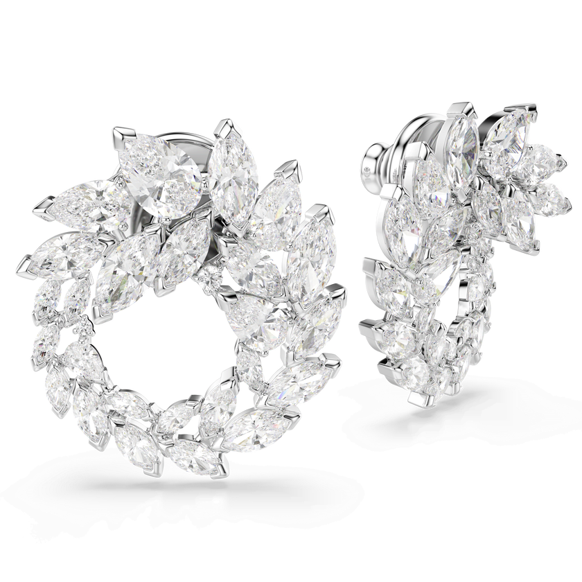 swarovski أقراط حلقية mesmera، قطع ماركيز، لون أبيض، طلاء روديوم