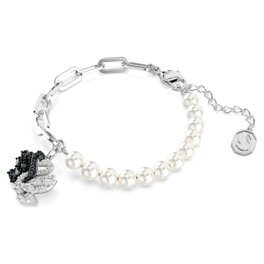 swarovski سوار swan، لآلئ كريستال، شكل بجعة، لون أسود، طلاء روديوم