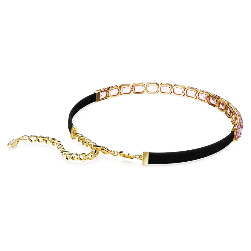 swarovski عقد شوكر millenia tennis، قطع مُثَمَّن، لون أرجواني، طلاء باللون الذهبي